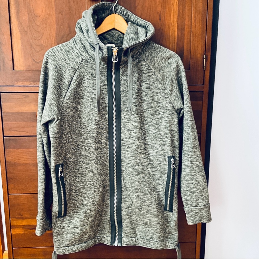 Gap Marled Black French Terry Tunic Zipper Hoodie Sweatshirt w\ Drawstring Sz M